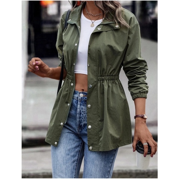 Cozy Army Green Button up Oversized Jacket Shacket - Picture 2 of 6